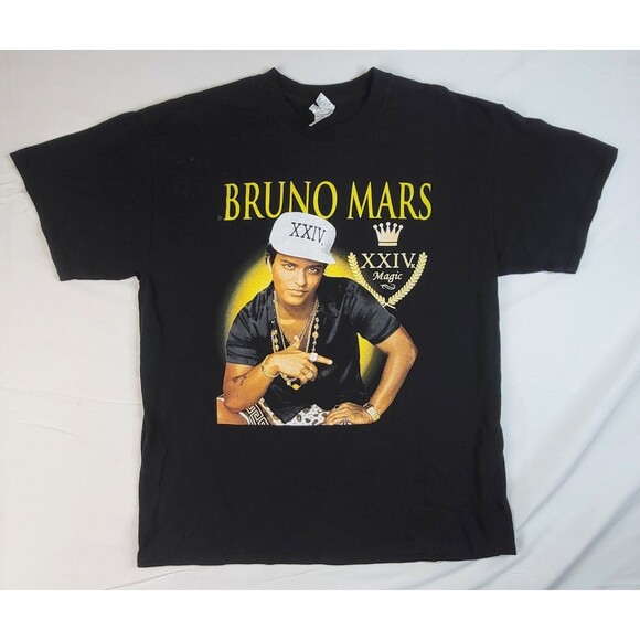 Bruno Mars T Shirt Large Black 24K Magic 2017  World Tour Music Concert - Picture 1 of 7